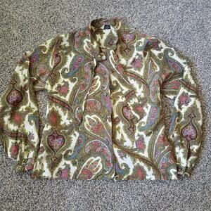 Ship N Shore Vintage 70s Paisley Groovy Psychedelic Long Sleeve Blouse Dracon XS